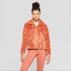Joy Lab Peachy Orange Sherpa Teddy Zip Up